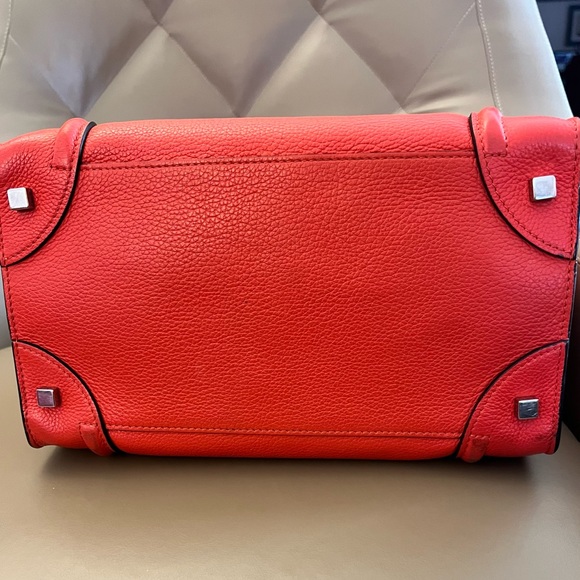 CELINE MINI LUGGAGE Grainy Calfskin Handbag - Orange-Red - Picture 5 of 12